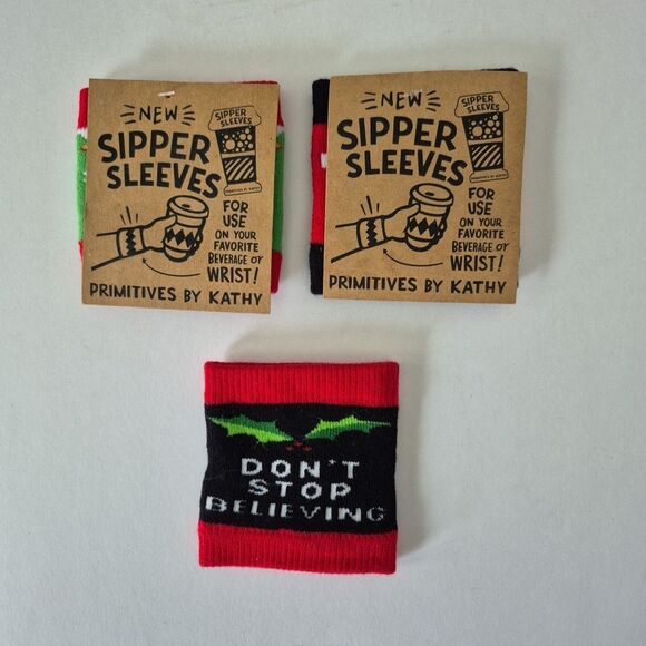 Primitives by Kathy Set of 3 Christmas Beverage Koozie Coffee Sipper Sleeves - Picture 2 of 5
